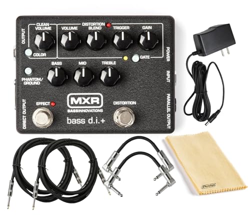 Image of MXR M80 Bass D.I.+ PLUS Guitar Preamp Distortion Effects Pedal with Noise Gate and XLR Output Featuring Tonebird Patch, Instrument Cable, 9V Power Supply Bundle