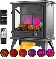 Vista 1 de ROVSUN Electric Fireplace Stove, 23''H Freestanding Heater with Realistic Flame Effect, APP & Remote Control, Timer, Adjustable Temp, Overheat &