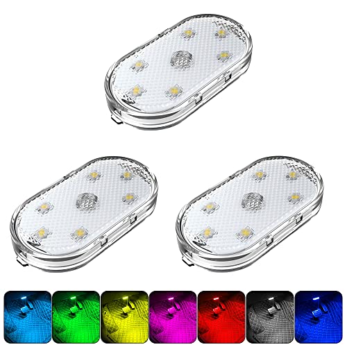 Luci da Tetto per Interni Auto 7 Colori, Utopgee 3PCS Magnetico Plafoniera da Soffitto per Auto con Interruttore Tattile, Lampada da Lettura per Auto per Auto, Camion, Armadio, Campeggio