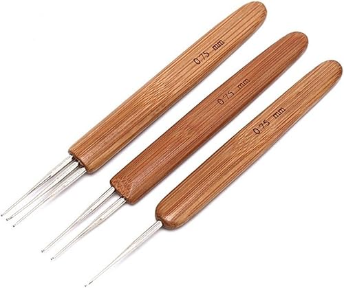 Miniatura 4 de Aguja de ganchillo, ganchos de tejido de mantenimiento de trenzas, mango de bambú, herramientas de costura para hacer extensiones de cabello
