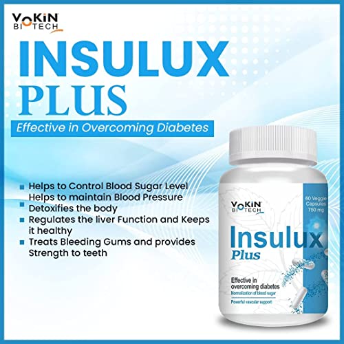 Image of Vokin Biotech Herbal Insulux Plus For Endocrine Health and Diabetes Control Berberine 200mg and Milk Thistle 200mg (60 Capsules) With Vijaysar Glass Natural Herbal Tumbler