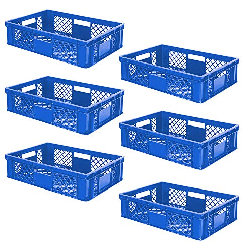 lot de 6 Bac gerbable normes Europe à parois et fonds ajourés - L x l x h 600 x 400 x 150 mm - bleu