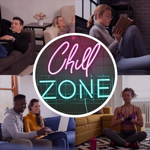 Image of Chill Zone Neon Signs for Wall Decor Dimmable LED Neon Light USB Powered Light Up Signs for Home Lounge Game Room Bar Bedroom Wall Art Man Cave Decor