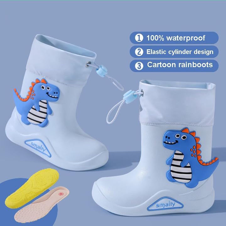 yamerbo Toddler Kids Rain Boots with an Elastic Boot Collar, Waterproof Cartoon Animals Rain Boots for Girls and Boys, Cute Non Slip Rubber Rain shoes-Pink2