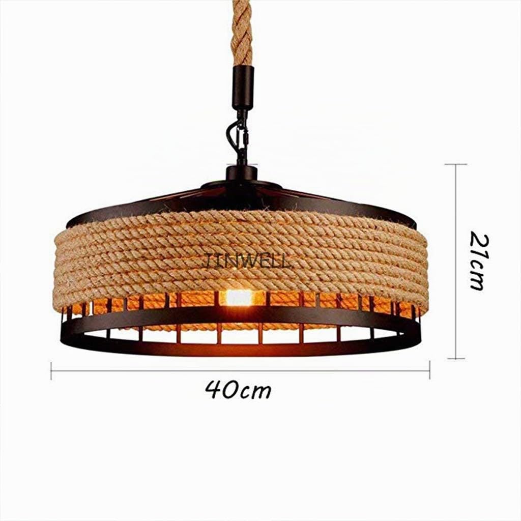 Vintage Hängelampe Seilampe Pendelleuchte E27 Retro Industrie Pendellampe Loft Kronleuchter Rustikal Hanfseil Eisen Leuchter Wohnzimmelamp Runde Hängend Eisen Esszimmer Käfig Café Deckenlampe