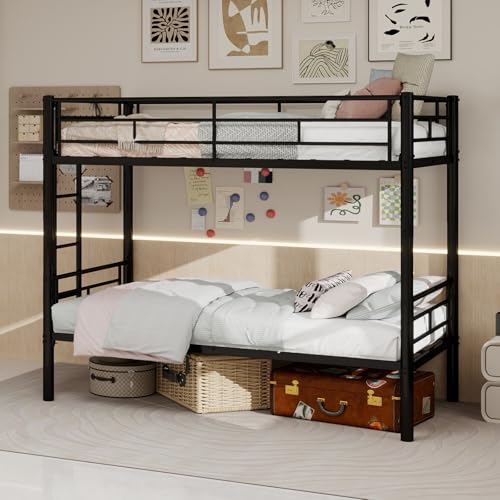 QSOST Lit Superposé Enfant 90x190, Lit Mezzanine - Convertible en 2 lit Simple, avec Échelle et Barrière de Sécurité, Aucun sommier requis, Pas de Bruit,...
