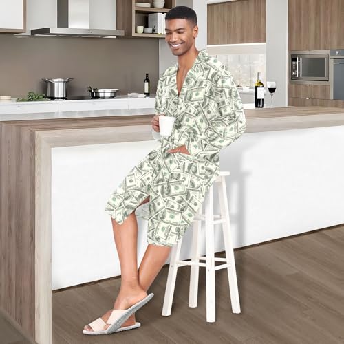 Men's Robes Lightweight Long Sleeve Kimono Bathrobe Soft Sleepwear Loungewear with Pocket4