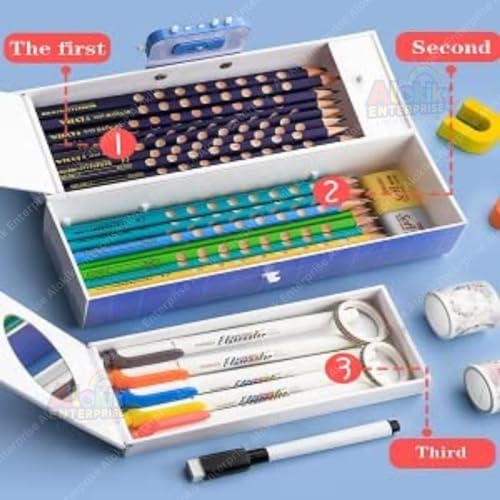 Image of New Cartoon Theme Pencil Box with Push Pull Eraser Set for Kids | Suitcase Style Password Lock Stationery Organizer | School Supplies Gift Combo for Boys & Girls (Unicorn Pink Pencil Box New)