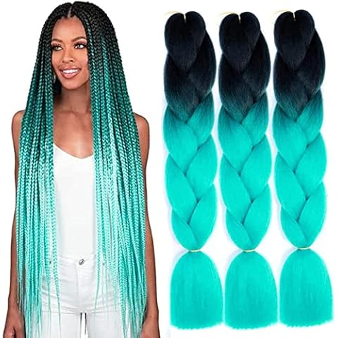 Colorful panda Jumbo Braid Heat Resistant Synthetic Hair Braiding Extensions For Women Girls Cosplay Party Crochet Twist Braiding Hair 24 Inch 3PCS Black/Turquoise Cover