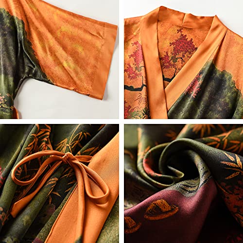 Ledamon Women's 100% Silk Kimono Long Robe - Classic Colors and Prints3