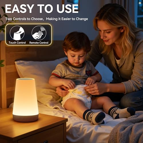 Image of Auxmir Rechargeable LED Night Light, Touch & Remote Control Bedside Lamp with 13 Colors, 5 Brightness Levels, Portable Table Lamp for Kids Baby Nursery, Bedroom, Bathroom, Camping, Dark Brown