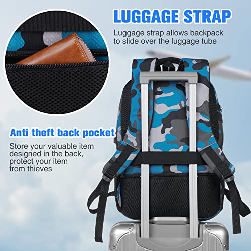 Image of Paude 17 inch Backpack for Men,College Backpack School Bookbag for Teens,Travel Laptop Bookbag with USB Port and Headphone Hole,Camouflage Blue