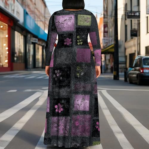 Image of PinkPatty Plus Size Maxi Dresses for Women Long Sleeve Crew Neck Sundress Casual Fall Dress with Pockets