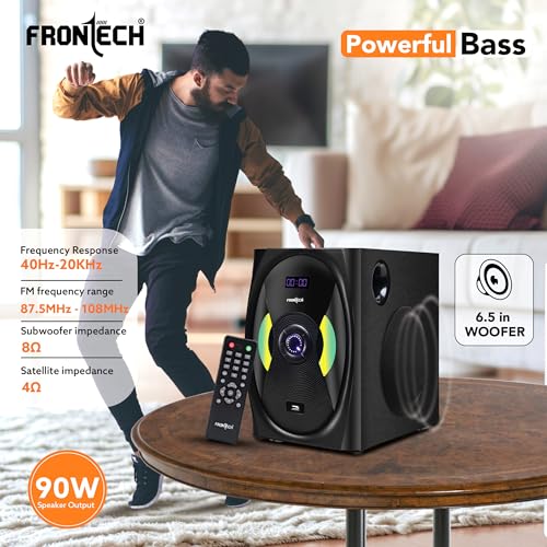 Image of FRONTECH SW-0153-4.1 Channel Speaker System | Bluetooth 5.0-90W Output, USB|BT|FM Support|LED Display, Black