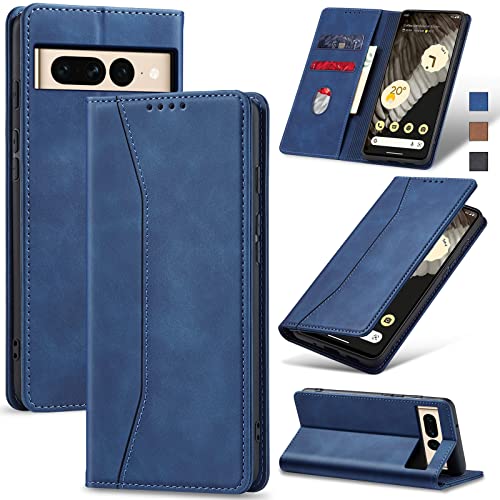 Image of Jasonyu Flip Wallet Case for Google Pixel 7 Pro 5G,Leather Magnetic Folio Cover with Card Holder,Kickstand - TPU Shockproof Durable Protective Phone Case,Blue