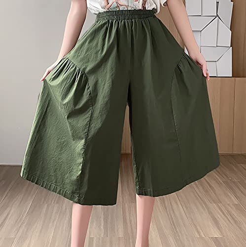 Women's Skirt Elastic Waist Solid Color Linen Loose Plus Size Lantern Skirt Straight Pocket Pleated Comfy Skirts3