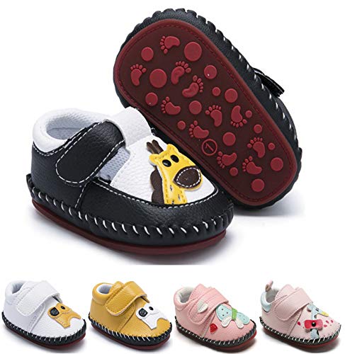 EAU LAYAMEN Baby Girls Boys Sneakers PU Leather Shoes Toddler Anti-Slip Rubber Sole Hard Bottom First Walkers Cartoon Crib ShoesGiraffe White, 0-6 month