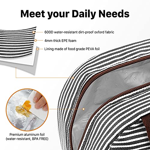 Dania & Dean Durable Insulated Lunch Bag For Women/Men Double Zippers Wide Open Bag Leakproof Thermal And Cooler Reusable Lunch Box For Office Outdoor (Black And White Stripes) #TOP2