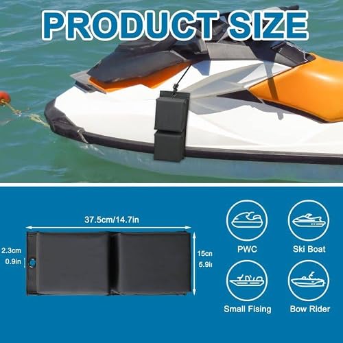 MDSTOP PWC Fender Bumper, Boat Fender Bumper with Two Elastic Cords, Two Boat Dock Rope, for Jet Ski Dock Fenders Boat Bumpers, 14x6x3.2inch (Black, 14x6x3.2inch) - Thumbnail 2