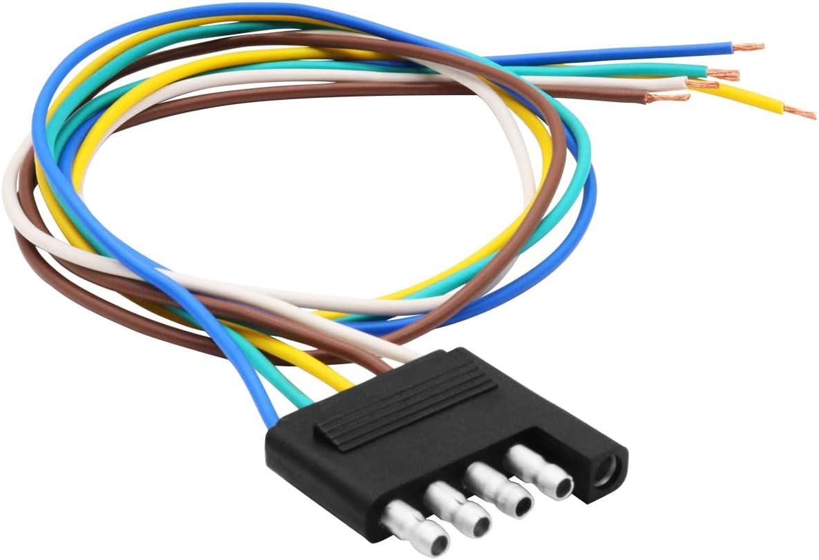 5 Way Flat Trailer Wiring Harness Plug,22 inch 18AWG Extension Cable Connector Socket,5 Pin Male Connector Trailer Wiring for Car Trailer RV Truck Boat O-075