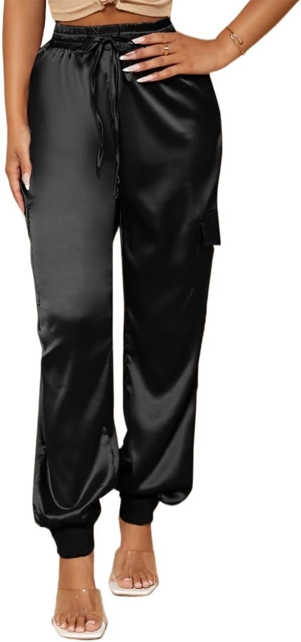 【SATIIIZ】Hens side snap nylon pants SANYFDI trousers pants for women Spring And Satin Drawstring