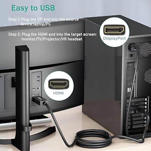 Image of DP To HDMI Cable v2.0 with Ethernet, 3D /4K@60Hz Ultra HD Resolution, 2 Mtr, 18 GBPS Transmission Speed, High-Speed, Compatible with all HDMI Devices Laptop Desktop TV Set-top Box Gaming Console