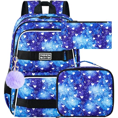 ZLYERT Laptop-Rucksack, 40,6 cm (16 Zoll), Schultasche und Lunchtasche, wasserabweisend, Rucksäcke für Teenager, Mädchen, Frauen, Studenten, Blau - Astral Blue, Einheitsgröße