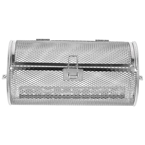 BESPORTBLE Rust Stainless Steel Rolling Grill Basket with Door for Roasting Nuts Chestnuts Compact Lightweight Oven and Barbecue Rack for Family and Restaurant Use Easy to Assemble