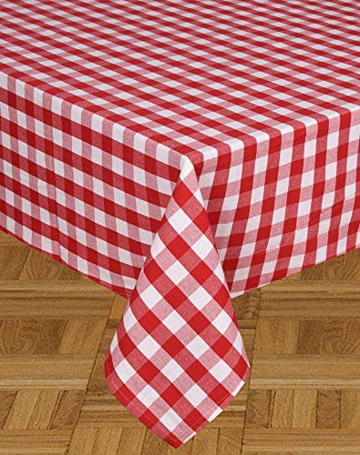 Urban Villa Tablecloth Christmas Table Cloth Tabletop Cover Kitchen Dining Tablecloth 100% Cotton Great Parties Wedding Holiday Dinner Red/White Color Rectangle 60X84 Inches 6-8 Seats Table Cloth