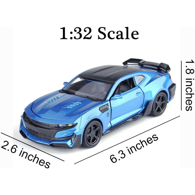 Image of Kids Model 1:32 Chevi Camro Die Cast Metal Car Pull Back Action Opening Doors with Realistic Engine Sound Lights Toy Car Gift for Boys - Multi