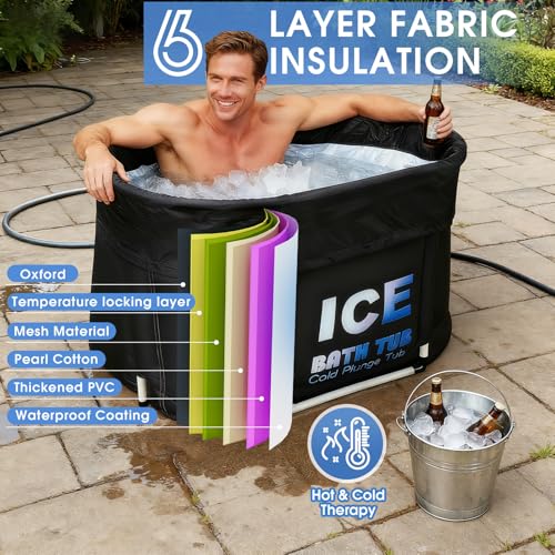 Image of Oval Ice Bath Tub for Athletes with Cover, 130 Gal Capacity Portable Cold Plunge Tub for Recovery and Cold Water Therapy, Ice Baths for Home, Gym, Indoor, Outdoor Use