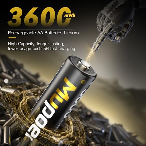 Image of Rechargeable AA Batteries Lithium with Charger,4AA 3600mWh Lithium Batteries 1.5V,Double A Batteries Rechargeable High Capacity,Pilas Recargables AA,Reusable Battery Two A Li ion for Blink,Xbox