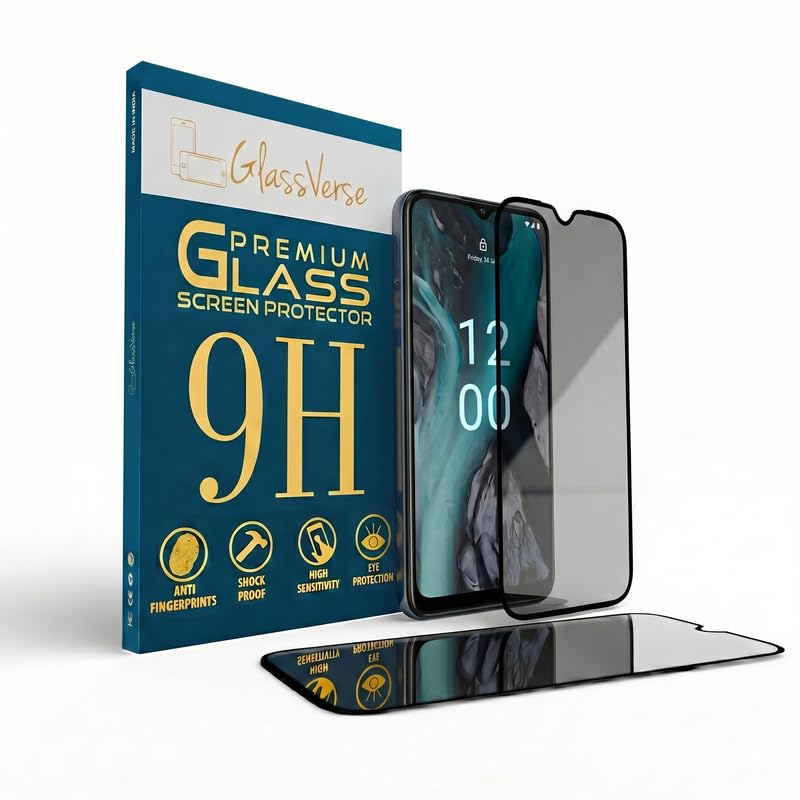 Image of GlassVerse Privacy Tempered Glass for Nokia C22 | Anti Spy Screen Protector, 9H Hardness, Edge to Edge, Case Friendly, Hassle-less Installation Kit Included. (Pack of 1)