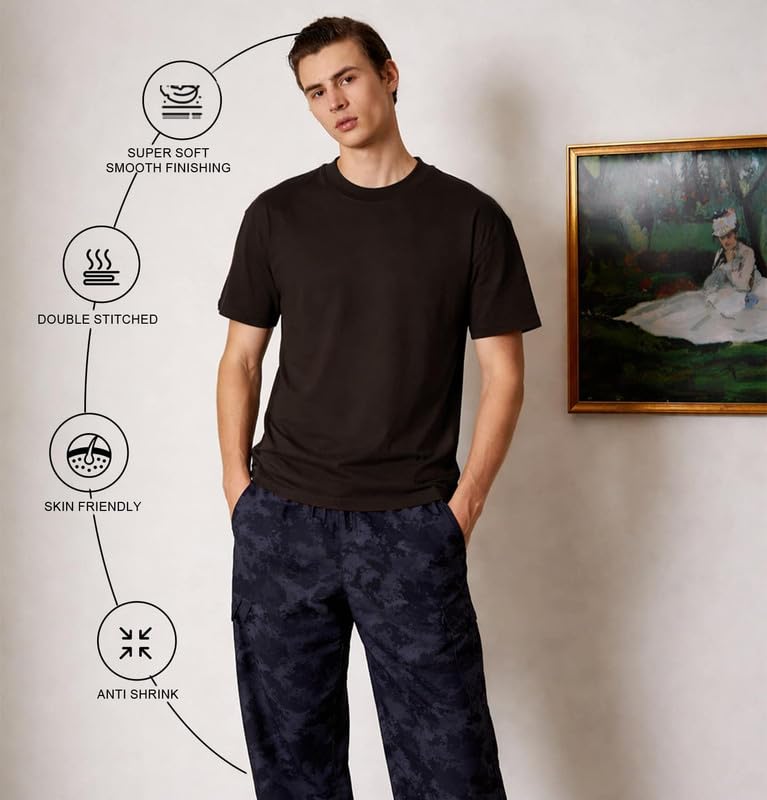 Image of Sleepynuts Men's Regular Fit Round Neck Half Sleeves Solid Casual Wear T-Shirt
