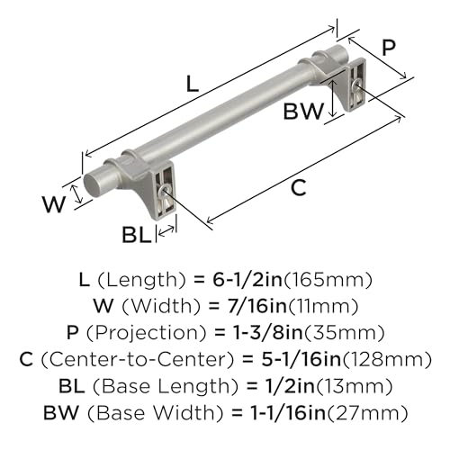 Image of Amerock | Cabinet Pull | Satin Nickel | 5-1 /16 inch (128 mm) Center to Center | Davenport | 1 Pack | Drawer Pull | Drawer Handle | Cabinet Hardware