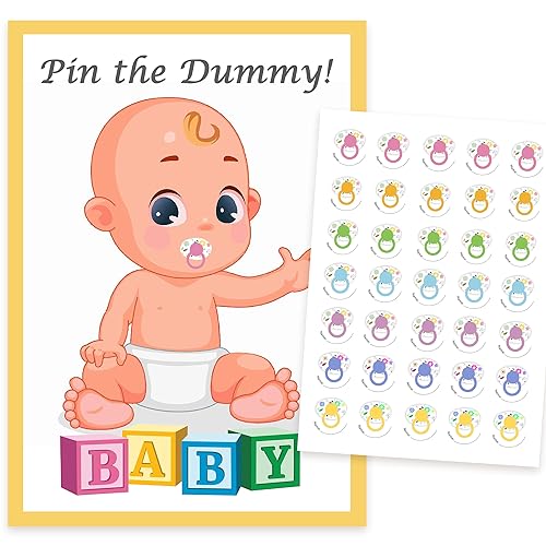 AndysCrafts Jogo Pin The Dummy On The Baby para 35 jogadores, uma alegre atividade de chá de bebé