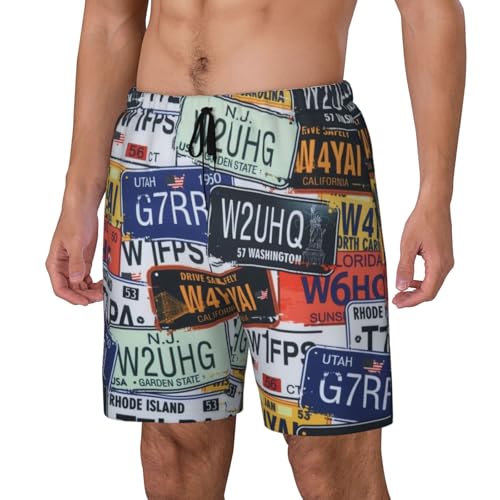 License Plate Print Men'S Bwim Trunks Beach Shorts with Compression Liner, Anti-Chafe, Quick Dry2