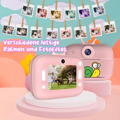 Nauotk Kinderkamera Sofortdruck, Digitalkamera für Kinder mit Druckpapier, 32G TF-Karte, Selfie-Videokamera mit 5 Farbstiften Geliefert, Geschenk für Mädchen und Jungen von 3–14 Jahren (Rosa) – Bild 4