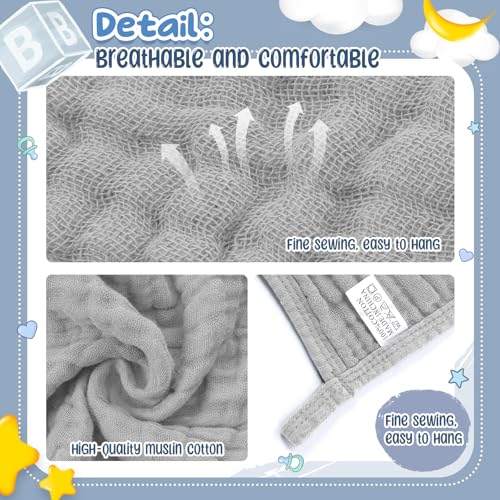 Image of Breling 6 Pcs Muslin Hooded Baby Bath Towel, Hand Towels and Washcloth Set, 36 inchx 36 inch Cotton Newborn Bath Towel Cotton Absorbent Blanket Unisex Newborn Gift Essentials for Girl Boy (Blue,Grey)