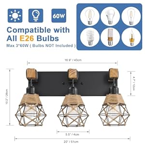 Rustic style wood bathroom wall sconce3 light bathroom vanity light fixtures with boho wicker twine lampshadesuitable for bedroom hallway and living roomrattan black farmhouse wall sconce  urban country home decor