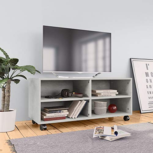 ZEYUAN Mueble para TV con Ruedas, Mesa TV, Mueble TV Salon, Mueble Television, Mesa Television, Muebles De Salon, Mesa Salón TV, aglomerado Gris hormigón 90x35x35 cm