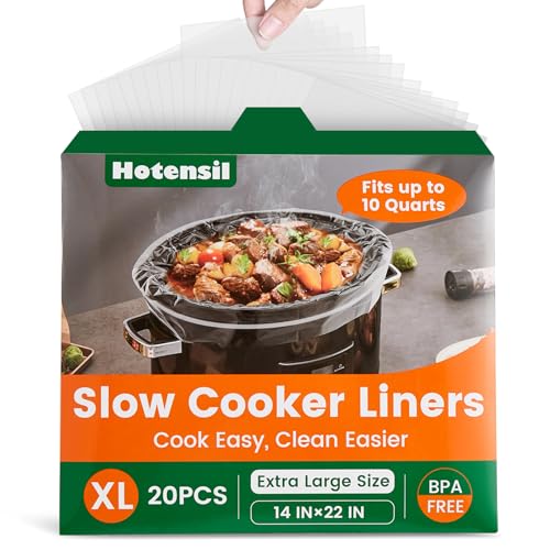 Slow Cooker Liners, Hotensil 14"x 22" 20 Count Cooking Bags Large Size Disposable Pot Liners, Fit 6QT to 10QT for Slow Cooker Cooking Trays, Multi-Purpose Durable Liners Plastic Bags, BPA Free Slow Cooker Liners, Hotensil 14"x 22" 20 Count Cooking Bags Large Size Disposable Pot Liners, Fit 6QT to 10QT for Slow Cooker Cooking Trays, Multi-Purpose Durable Liners Plastic Bags, BPA Free