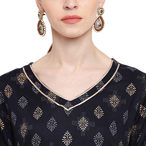 Image of Khushal K Women's Rayon Foil Print Kurta With Palazzo Set (Blue)