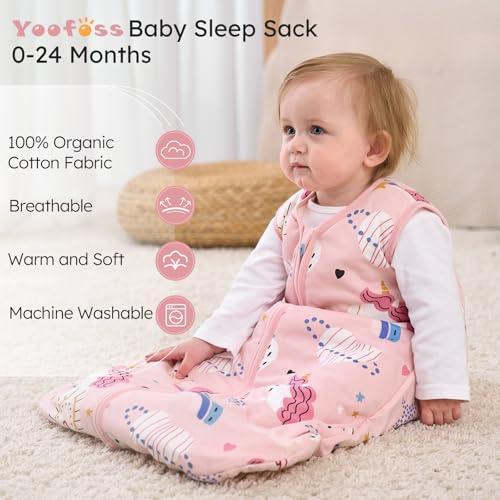 Image of Yoofoss Baby Sleep Sack 6-12 Months, 1.5 Tog Baby Wearable Blanket with 2-Way Zipper, 100% Cotton Organic Fabric Winter Infant Sleeping Sack, Warm Soft Comfy