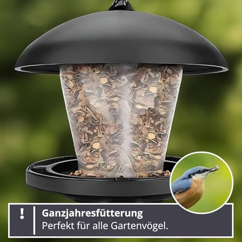 I Vogelfutterspender zum Aufhängen - Schwarz, Vogelfutterstation für Wildvögel I Vogel Futterstation, Futterspender Vögel, Vogelfutterhaus, Vogelfutter, Bird Feeder – Bild 6