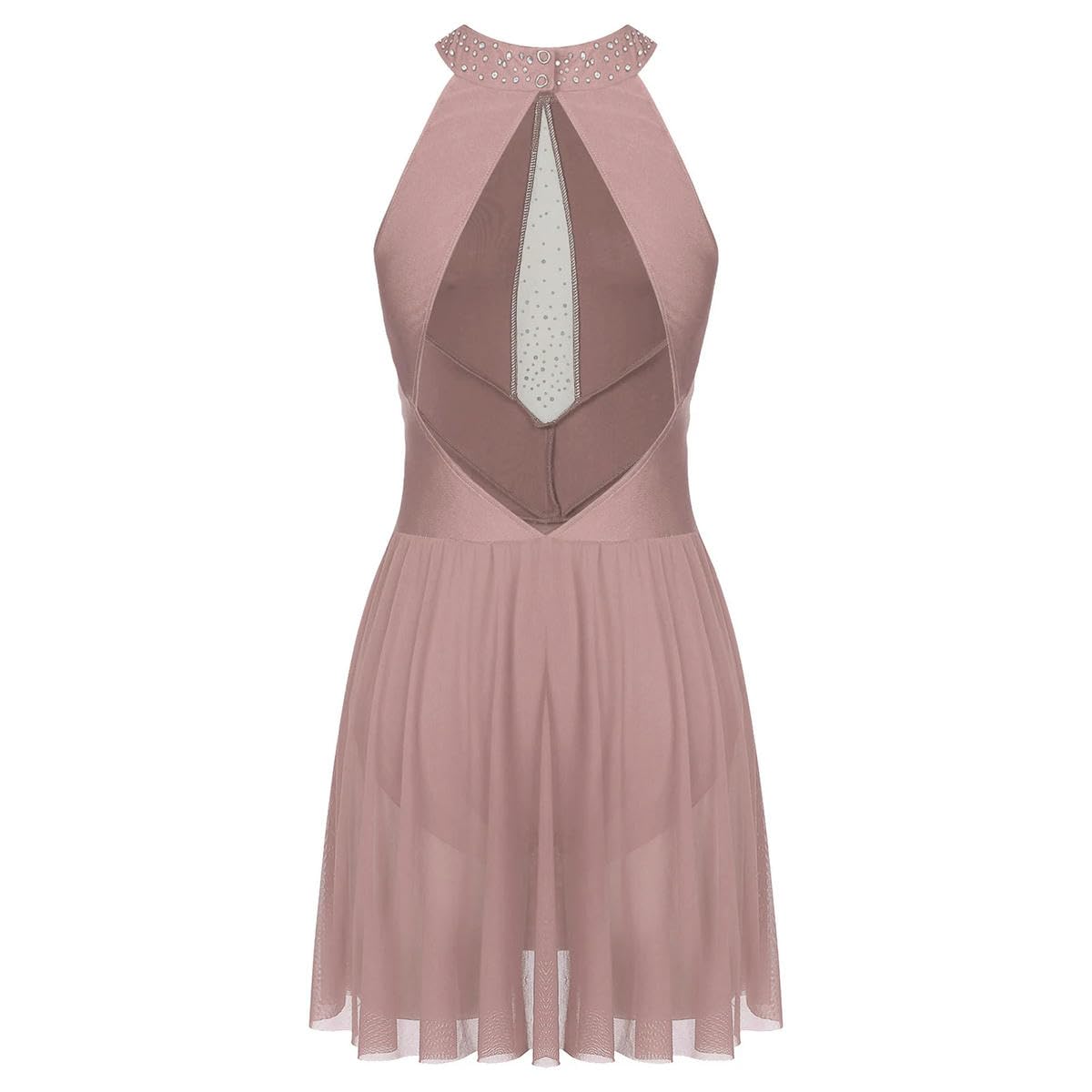 Vestido de gimnasia artística para mujer, con letras líricas, de malla, fruncido, ajustado, para patinaje artístico, ballet, baile