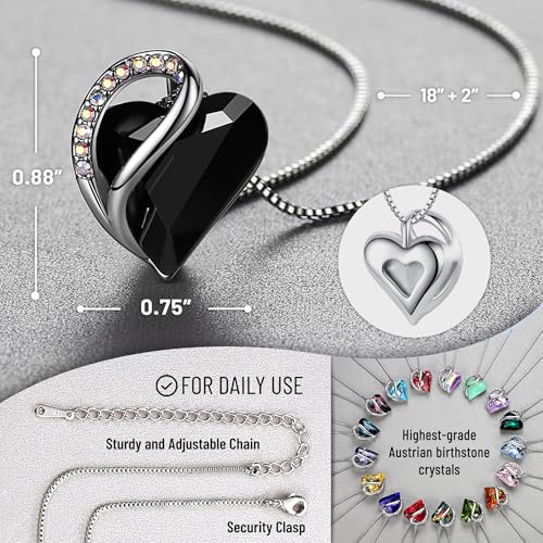 Image of Leafael Gift Necklaces for Women, Infinity Love Birthstone Heart Crystal Pendant, Birthday Anniversary Jewelry for Wife, Mom, and Her, Silver Plated, 18 inch + 2 inch Adjustable Chain