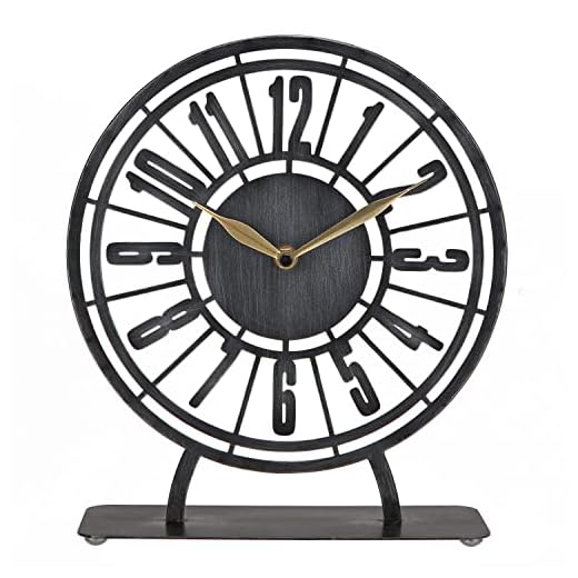 NIKKY HOME Large Modern Metal Table Clock, Round Metal Clocks with Quartz Battery Operated, Rustic Design Roman Numeral European Industrial Distressed for Living Room, Bedroom, Office