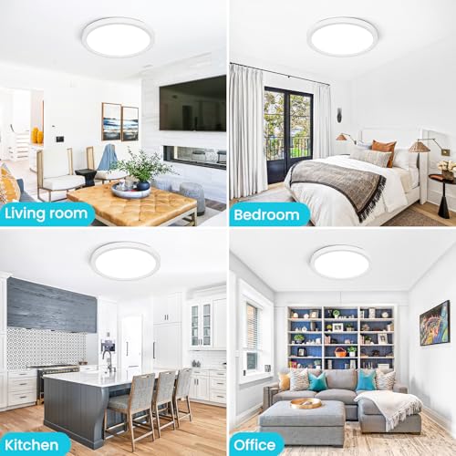Image of libtit 16Inch Flush Mount LED Ceiling Light Fixture, 3000K 4000K 6500K Adjustable, 36W 3600lm White Satin Round Ceiling Lamp for Bathroom Shower Hallway Kitchen, 2 Pack