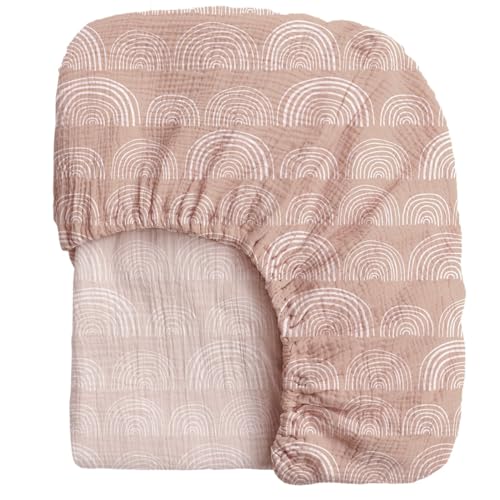 Image of Konssy Muslin Fitted Crib Sheets 100% Cotton Baby Crib Sheets for Standard Crib Mattress (28 X 52 Inches), Soft and Breathable for Boys, Girls (Pink Rainbow)
